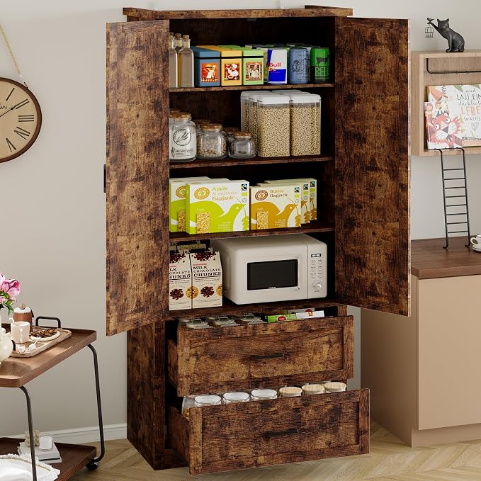 BORNOON Pantry Organizers and Storage Cabinet, 71” Barn Door White Kitchen - Image 3