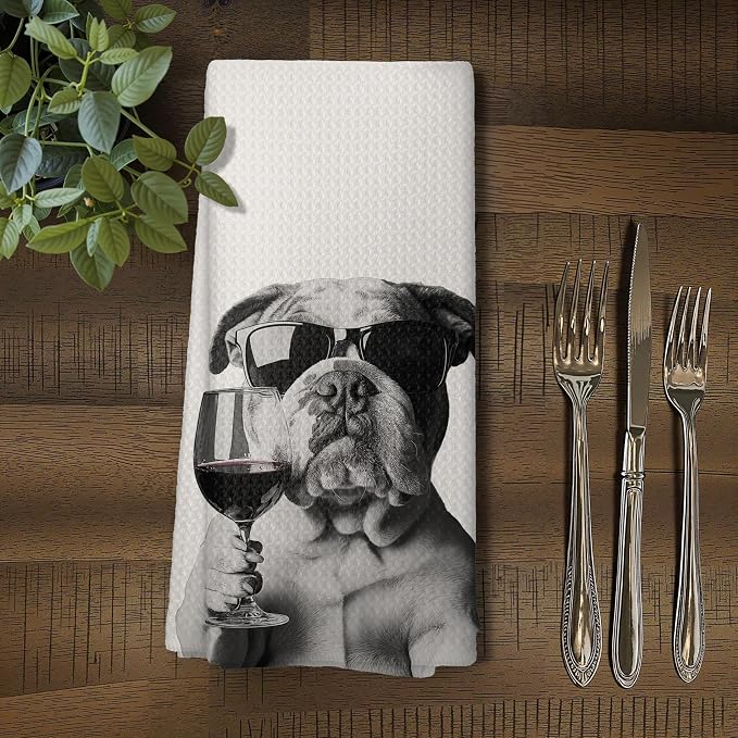Funny English Bulldog Wine Kitchen Towels, English Bulldog Gifts - Image 5
