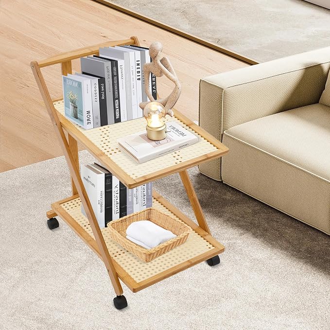 2-Tier Foldable Rolling Coffee Bar Cart Home Utility Cart Storage Organizer - Image 4