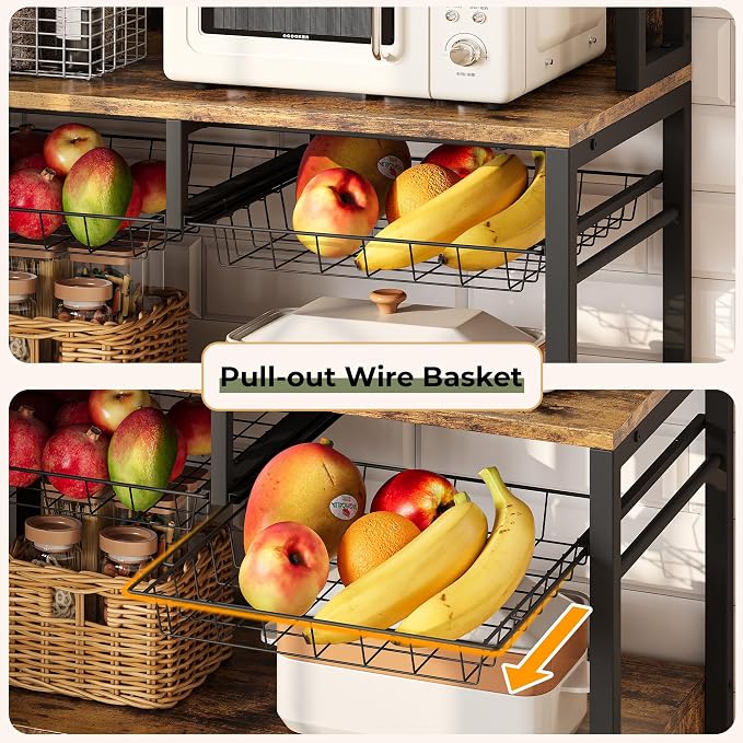 IRONCK Corner Bakers Rack with Power Outlet, Coffee Bar 6 Tier with Storage - Image 4