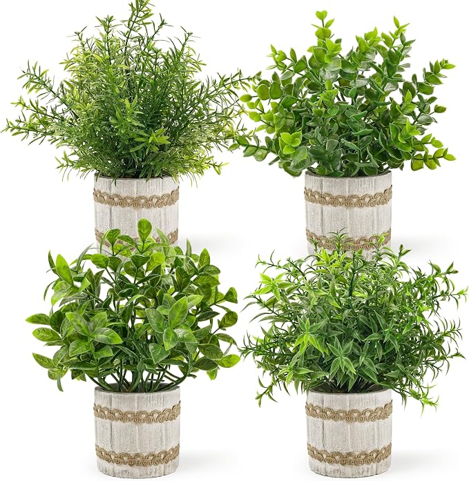 Der Rose 4 Pack Small Fake Plants Indoor Mini Artificial Plants by DerRose