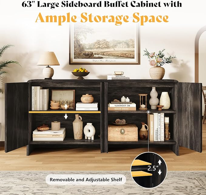 AMERLIFE 63" Fluted Sideboard Buffet Cabinet - Image 3