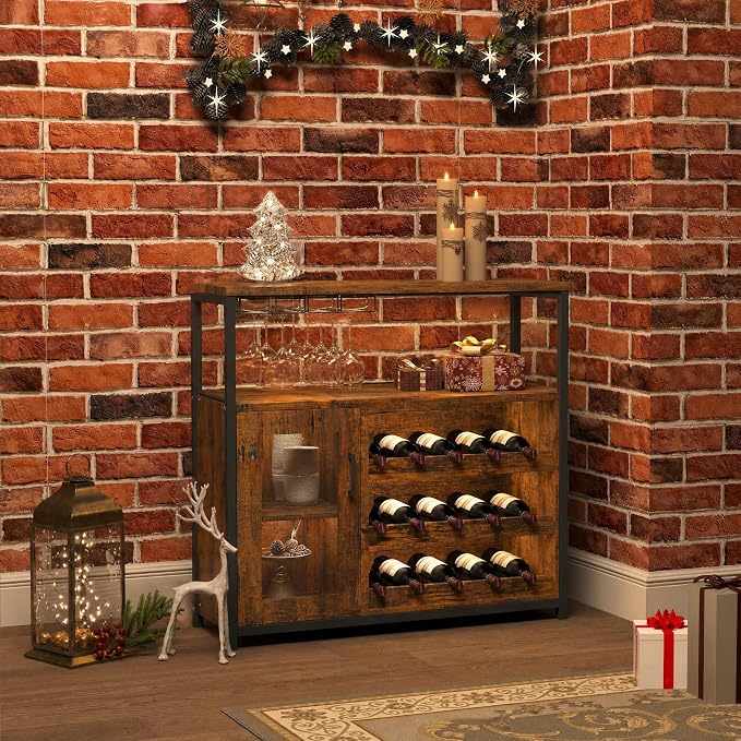 Wine Bar Cabinet with LED light, 3-Tier Removable wine rack cabinet glass holder - Image 4