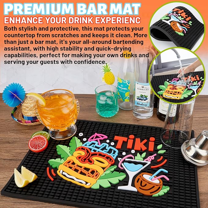 Tiki Bar Mat for Countertop – 12" x 18" Rubber Spill Mats, Durable and - Image 5