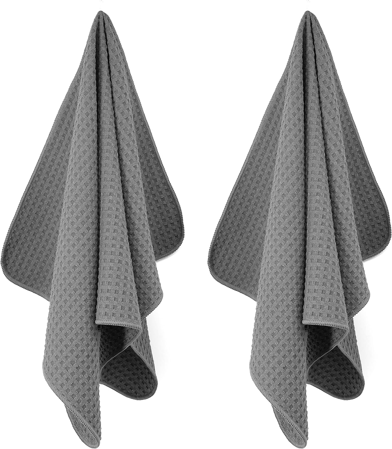 POLYTE Ultra Premium Microfiber Kitchen Dish Hand Towel Waffle Weave, 8 Pack (16x28 in, Gray)