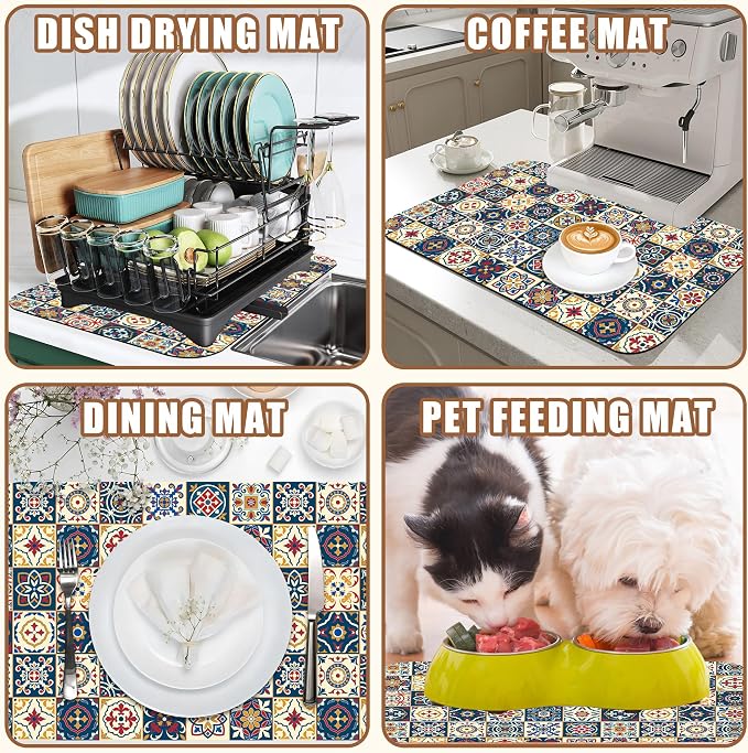 Dish Drying Mat Moroccan Tile Coffee Bar Mat - Image 7
