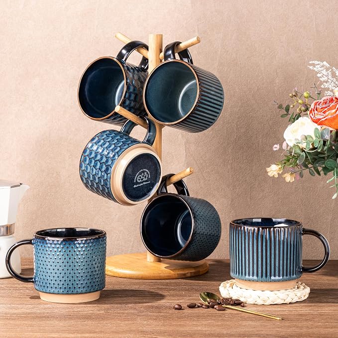 GBhome 12 OZ Stackable Coffee Mugs Set of 6, Ceramic Coffee Cups - Image 8