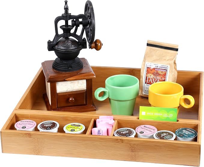 Natural Bamboo Coffee Station Organizer Tray – Multipurpose Storage by CreativeHome