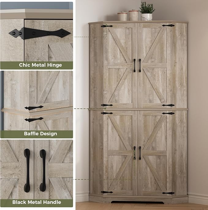IRONCK Corner Cabinet, 6-Tier Farmhouse Pantry - Image 7