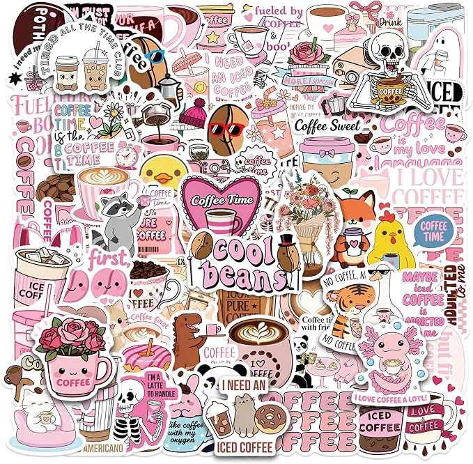 100PCS Coffee Stickers – Cute Coffee Vinyl Stickers by SEEYEON