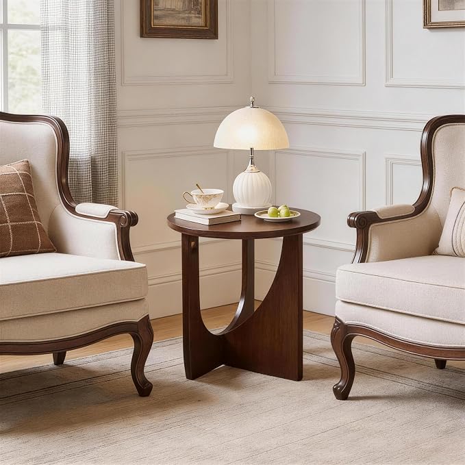 Round Walnut End Table, 100% Solid Wood Side Table - Image 4