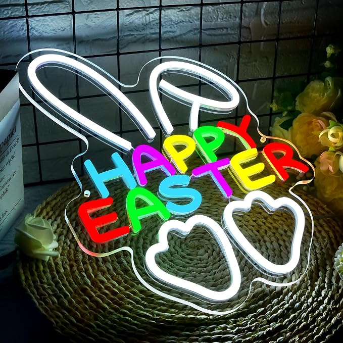 Happy Easter Neon Sign for Wall Decor Easter Bunny Neon Light for Man Cave Kids - Image 2