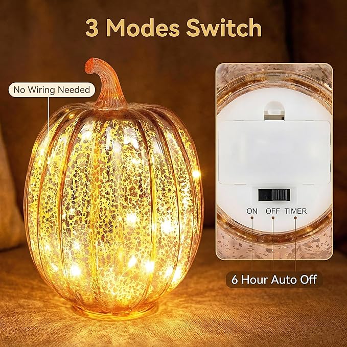 Fall Decorations for Home, Mercury Glass Pumpkin Light - Image 4
