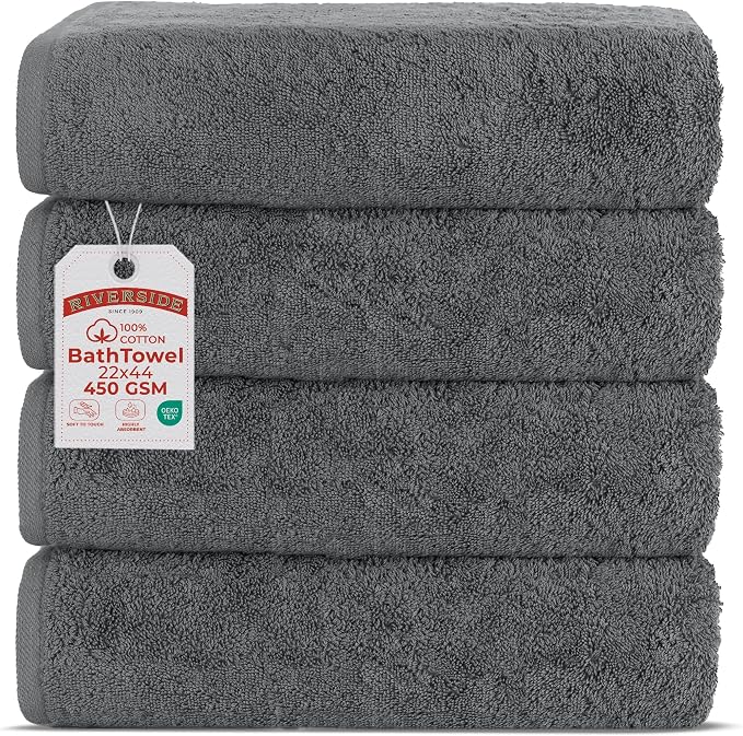 RIVERSIDE 100% Ring-Spun Cotton Bath Towels Set of 4 22 x 44 by RIVERSIDE