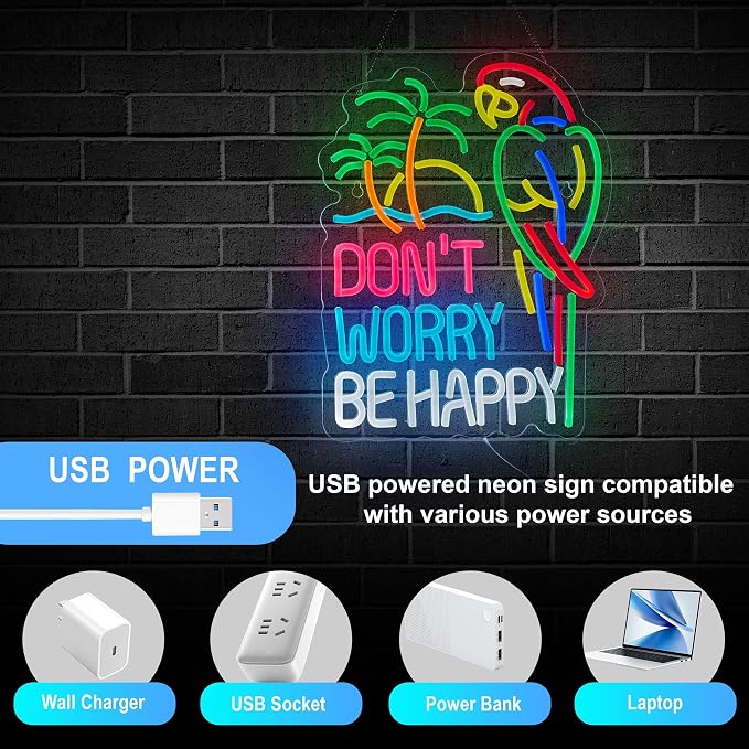 Don't Worry Be Happy Neon Sign for Wall Décor Dimmable USB Beer Bar LED Neon - Image 4