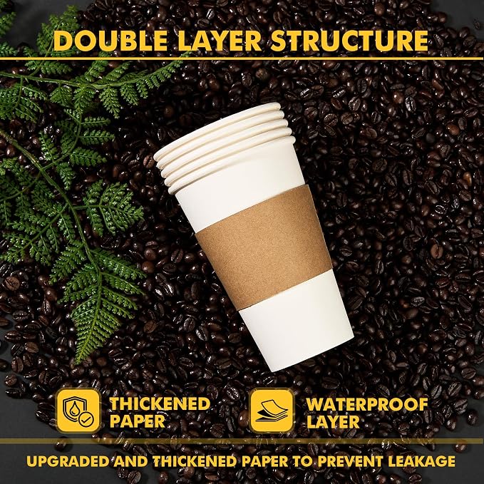 RACETOP 16 oz Paper Coffee Cups, 100 Pack Disposable Coffee Cups - Image 9