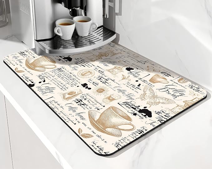 Coffee Bar mat Accessories for Countertop Absorbent Hide Stain Rubber Backed by Safarsa