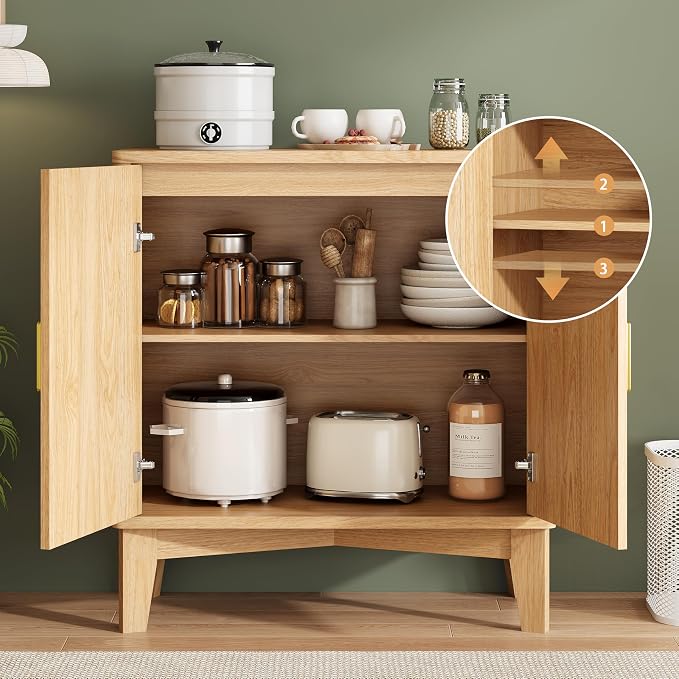 Xixini Fluted Buffet Sideboard Cabinet, Wood Small Buffet Table - Image 4