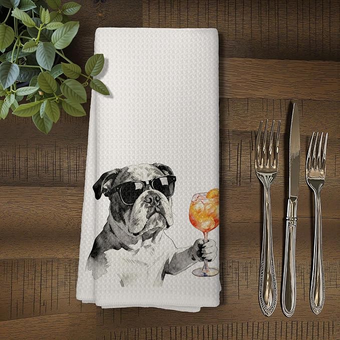 Funny English Bulldog Cocktail Kitchen Towels, Dog Lover Gifts - Image 5
