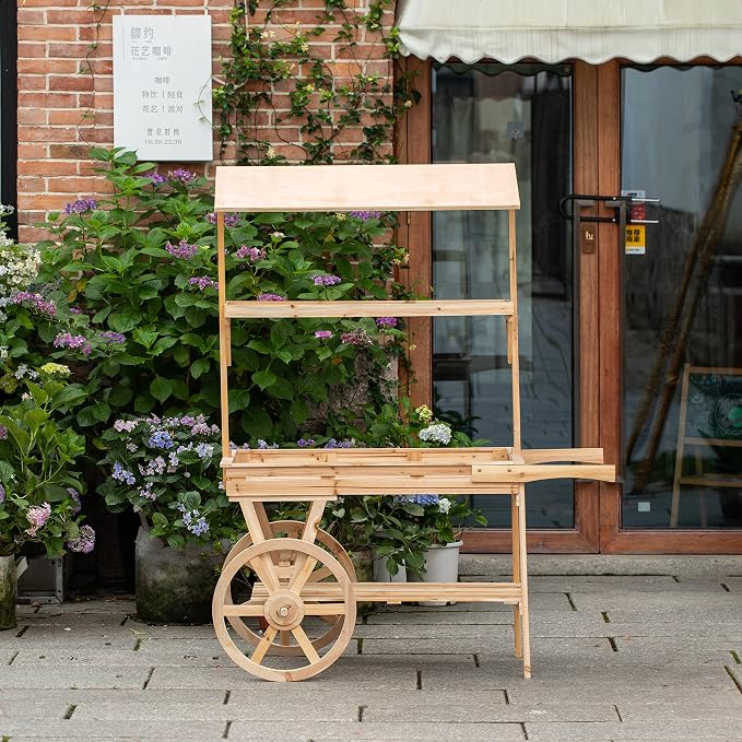 Vintiquewise Large Wooden 3 Tier Rolling Table Cart - Image 3