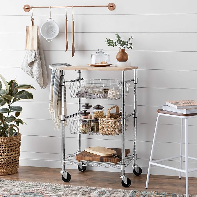 Amazon Basics 3-Tier Metal Basket Rolling Utility Cart - Image 6