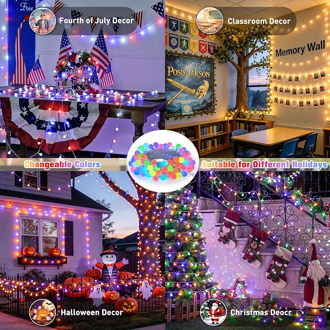 JMEXSUSS 100 LED Color Changing String Lights, 33ft Globe Red White and Blue - Image 2