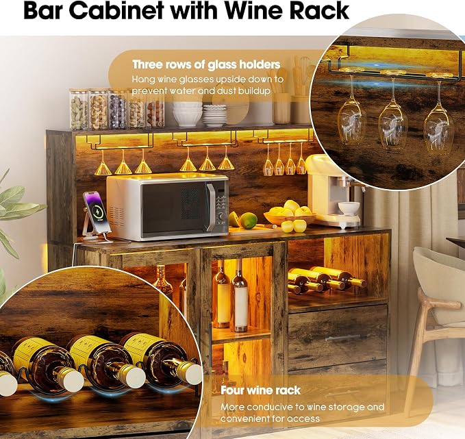 Grepatio Wine Bar Cabinet with RGB Light, Liquor Cabinet with Wine Rack and - Image 6