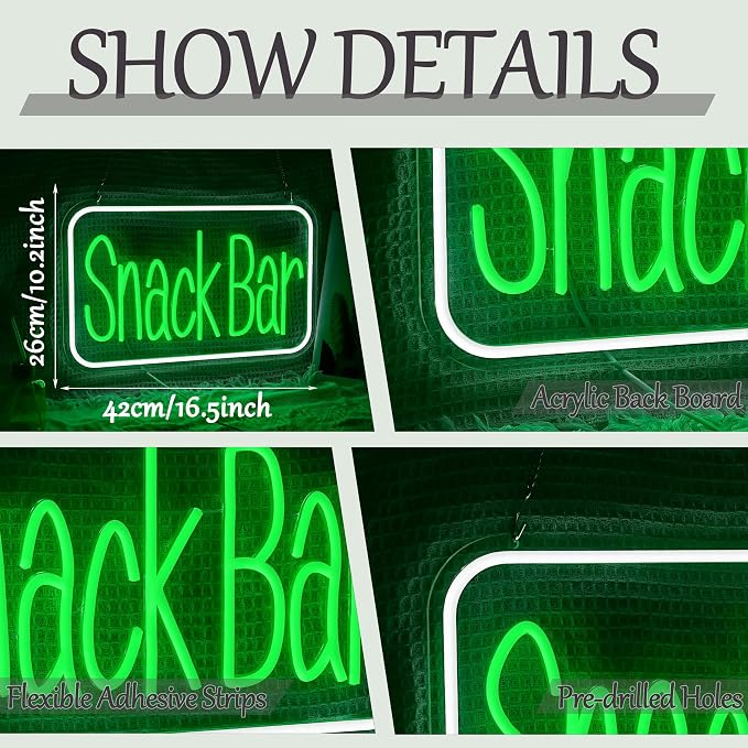 Snack Bar Neon Sign USB Powered Snacks Light Up Sign Dimmable Business Neon - Image 2