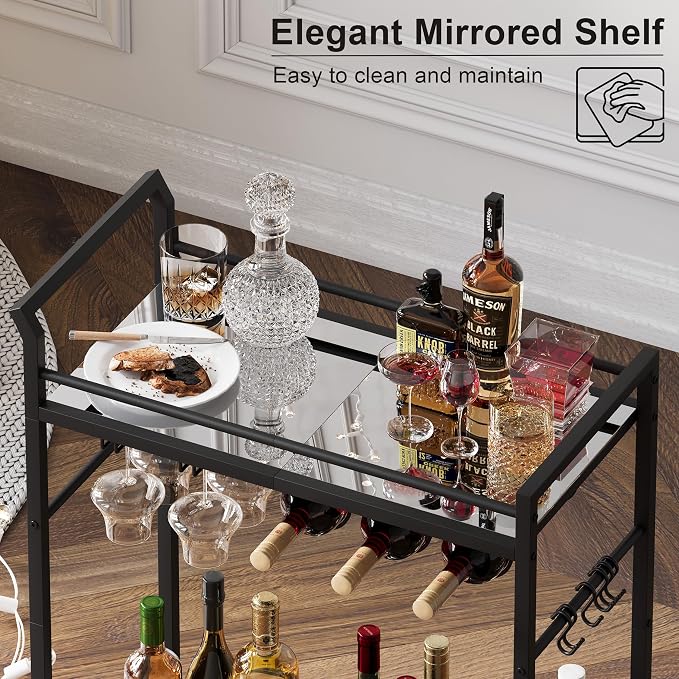 3 Tier Bar Cart, Small Beverage Cart, Mini Bar Cart - Image 2