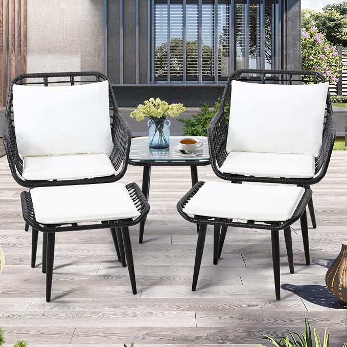 KROFEM 5 Piece Wicker Bistro Patio Conversation Furniture Set, Includes 2 Chairs - Image 2