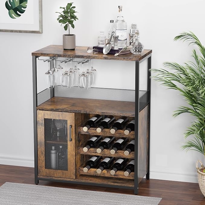 Jojoka LED Lighted 3-Tier Wine Bar Cabinet, Freestanding Sideboard Buffet - Image 4