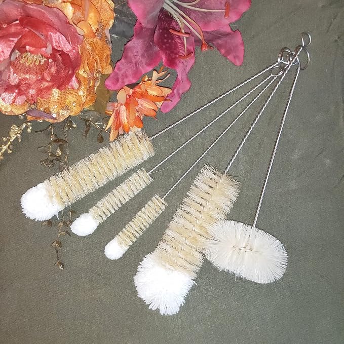 NewFerU Stainless Steel Soda Bottle Cleaning Brush Set in Natural Boar Bristle - Image 4
