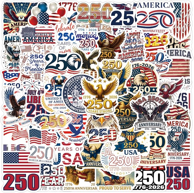 110PCS 250 Anniversary USA Stickers, America 250 Patriotic Vinyl Decals Set by Unknown