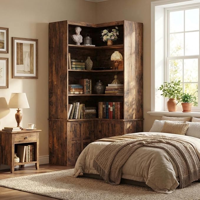 IRONCK Corner Bookshelf with Doors, 6-Tier Tall Corner Bookcase with Storage - Image 8