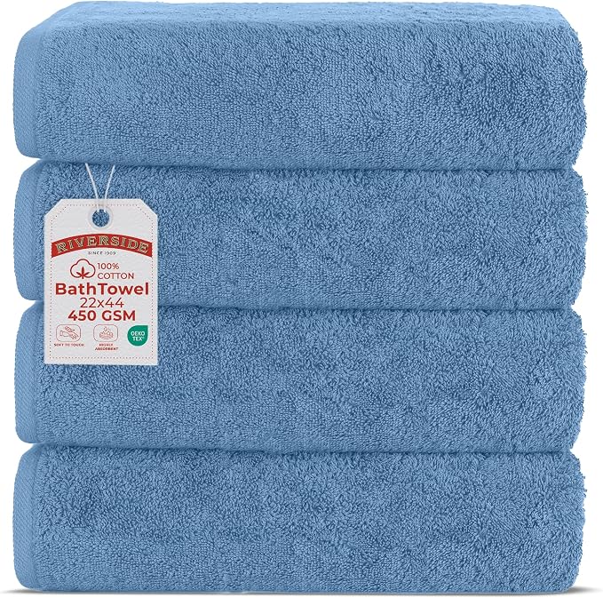 RIVERSIDE 100% Ring-Spun Cotton Bath Towels Set of 4 22 x 44 by RIVERSIDE