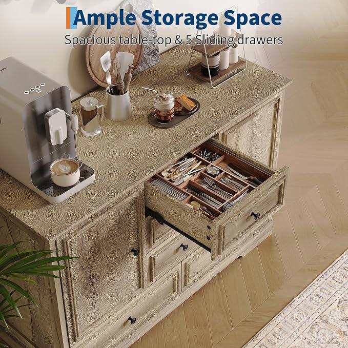 GarveeHome 47" Farmhouse Sideboard Buffet Cabinet, Sideboard Storage credenza - Image 6