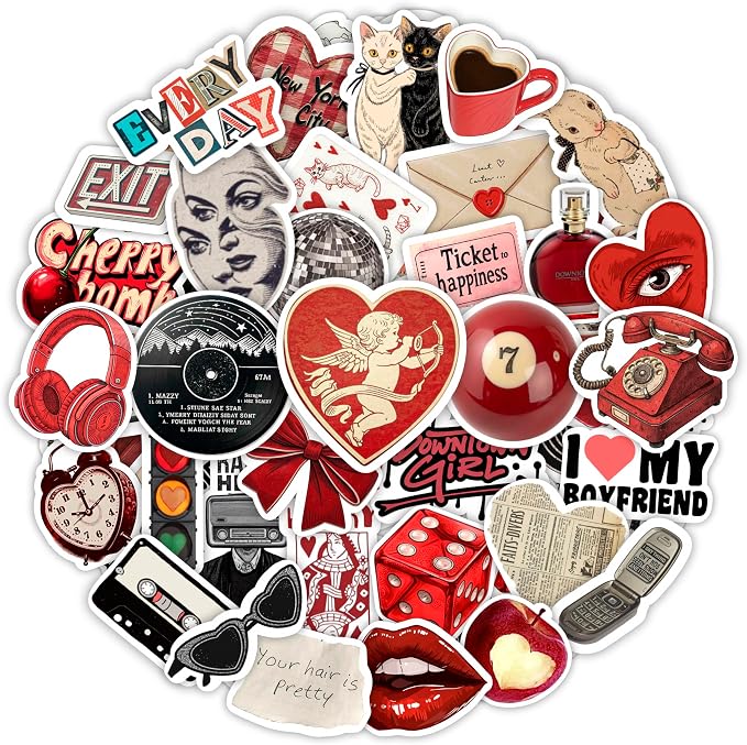 100Pcs Red Aesthetic Stickers by BulbaCraft