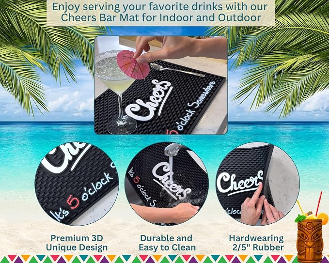 Cheers It's 5 O'Clock Somewhere Tiki Bar Mat 18x12 in – Cocktail Decor - Image 4