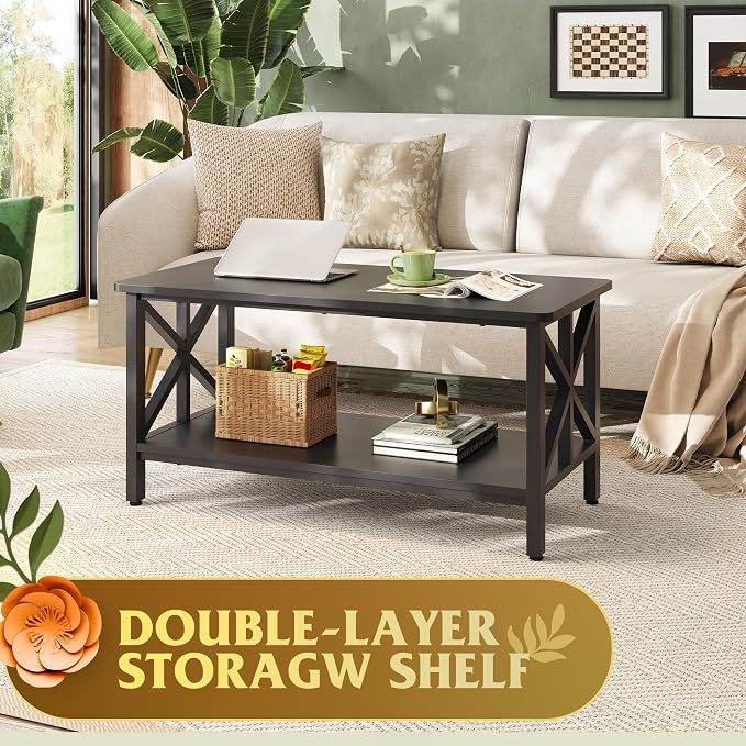 WLIVE Coffee Table for Living Room, Storage Shelf, Farmhouse Style Small Coffee - Image 4
