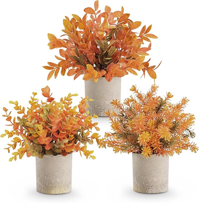 Der Rose 3 Pack Fake Plants Artificial Plastic Eucalyptus in Pot by DerRose