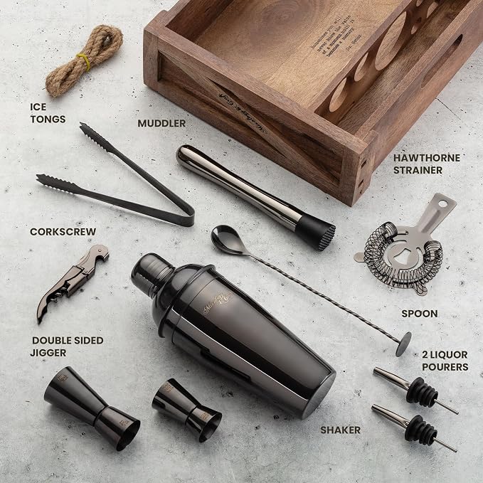 Mixology & Craft Rustic Cocktail Shaker Set – Includes Wood Stand, Complete - Image 6