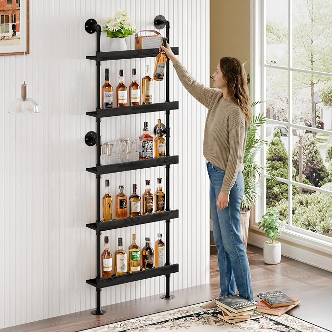 Industrial Wine Rack Wall Mounted, Industrial Pipe Bar Shelf - Image 9