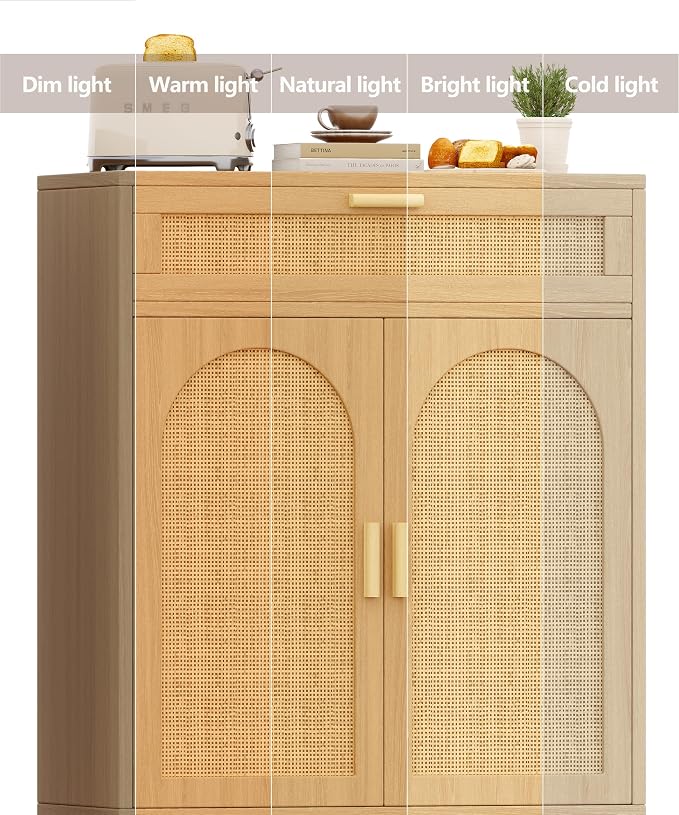 Rattan Sideboard Buffet Cabinet set of 2, Boho Storage Cabinet - Image 7