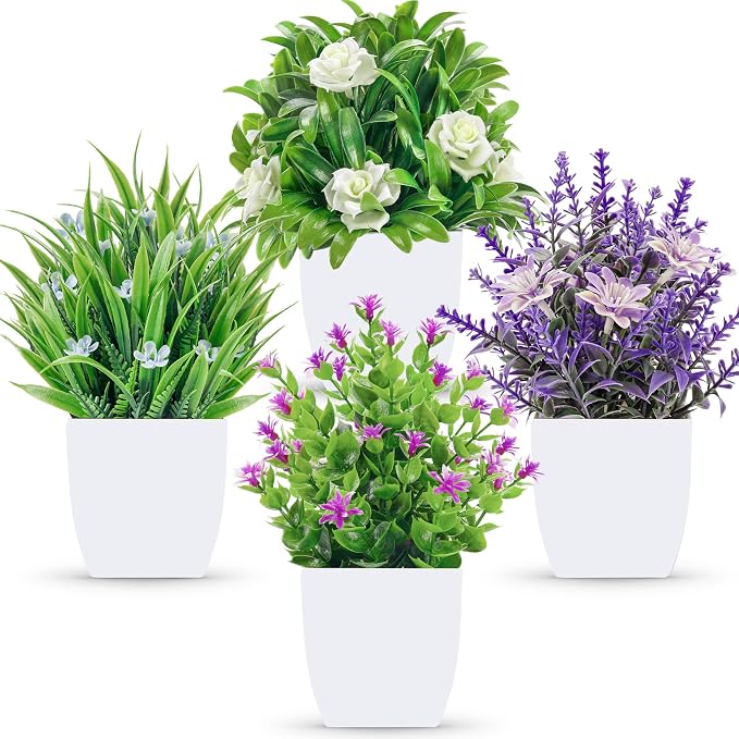 Der Rose 4 Pack Small Fake Flowers Plants Spring Decorations by DerRose