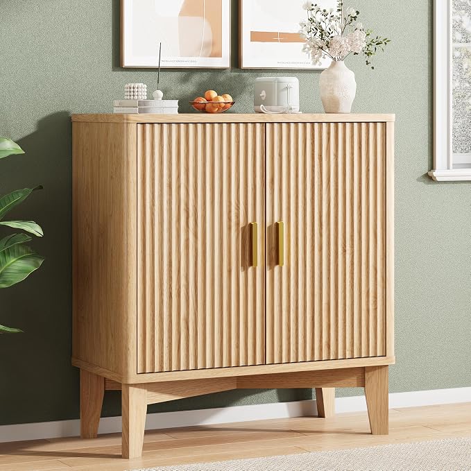 Xixini Fluted Buffet Sideboard Cabinet, Wood Small Buffet Table by Xixini