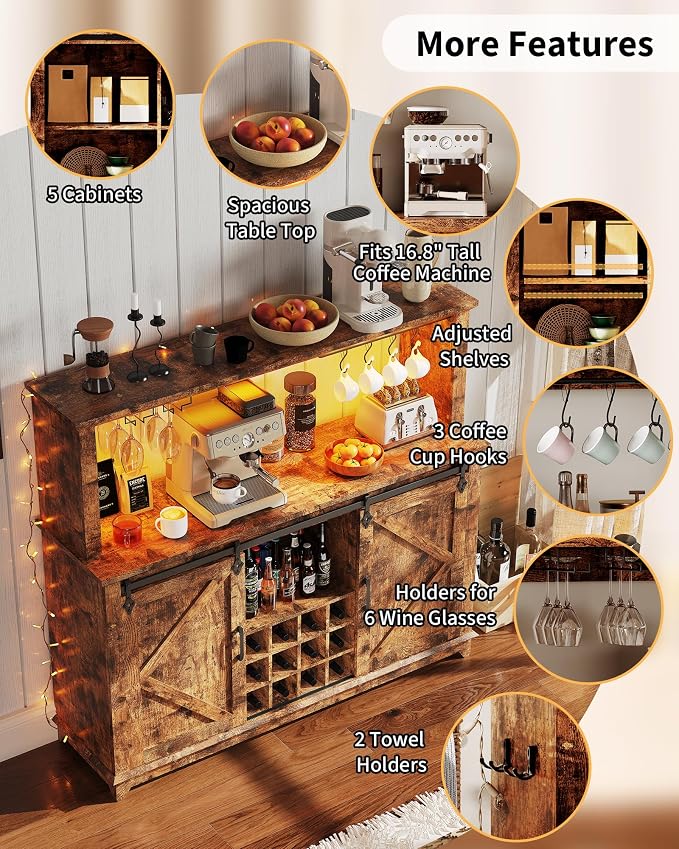Hetoy Farmhouse Coffee Bar Cabinet 55" Tall - Image 3