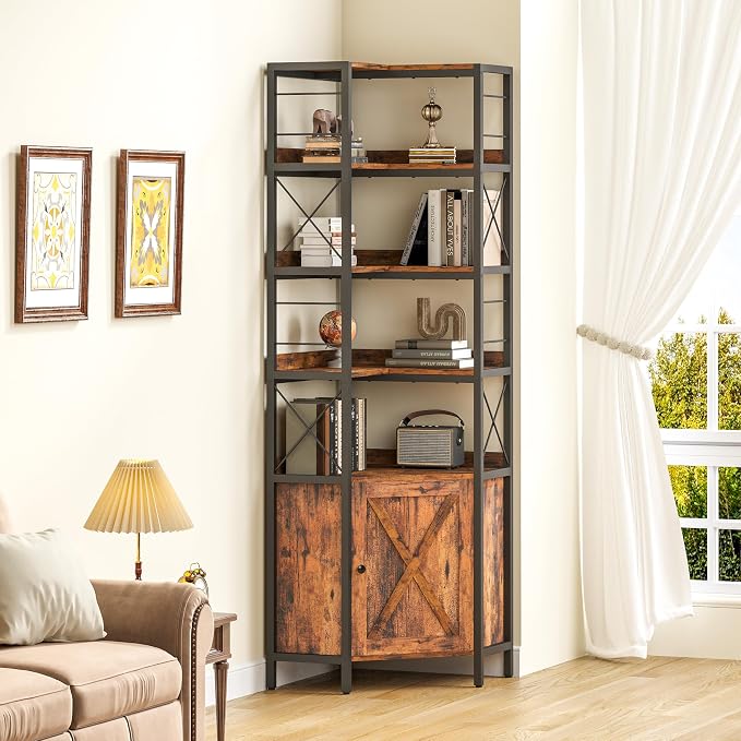 IRONCK Corner Bookshelf, 78 in Tall L Shaped Bookshelf - Image 8