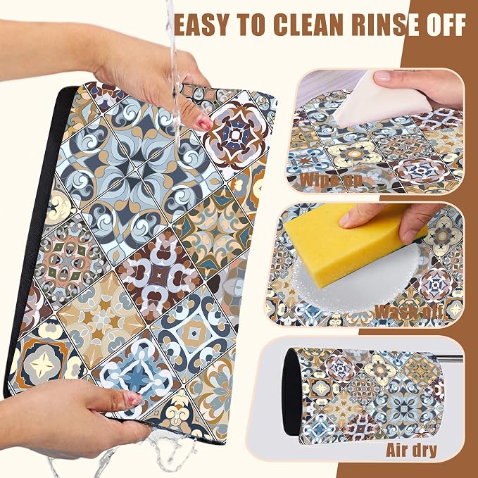 Retro Colorful Tiles Dish Drying Mat - Image 5