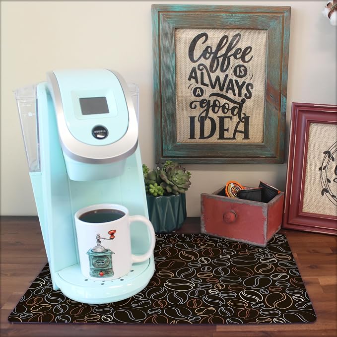 Coffee Maker Mat for Countertop – Absorbent, Non-Slip Coffee Bar Mat, Protects - Image 2