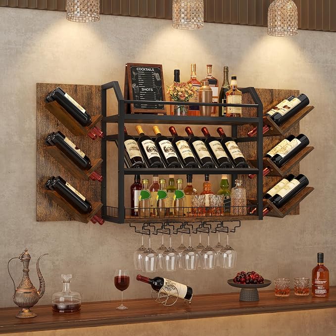 Hoctieon 48.6in Wall Mounted Wine Rack, 3 Tier Hanging Wine Racks by Hoctieon